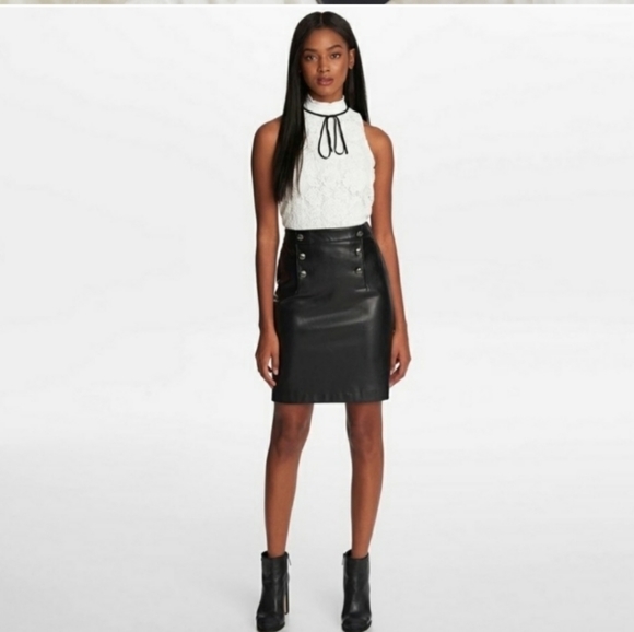 Karl Lagerfeld Paris White Lace Sleeveless Halter Shirt Top Size Large
